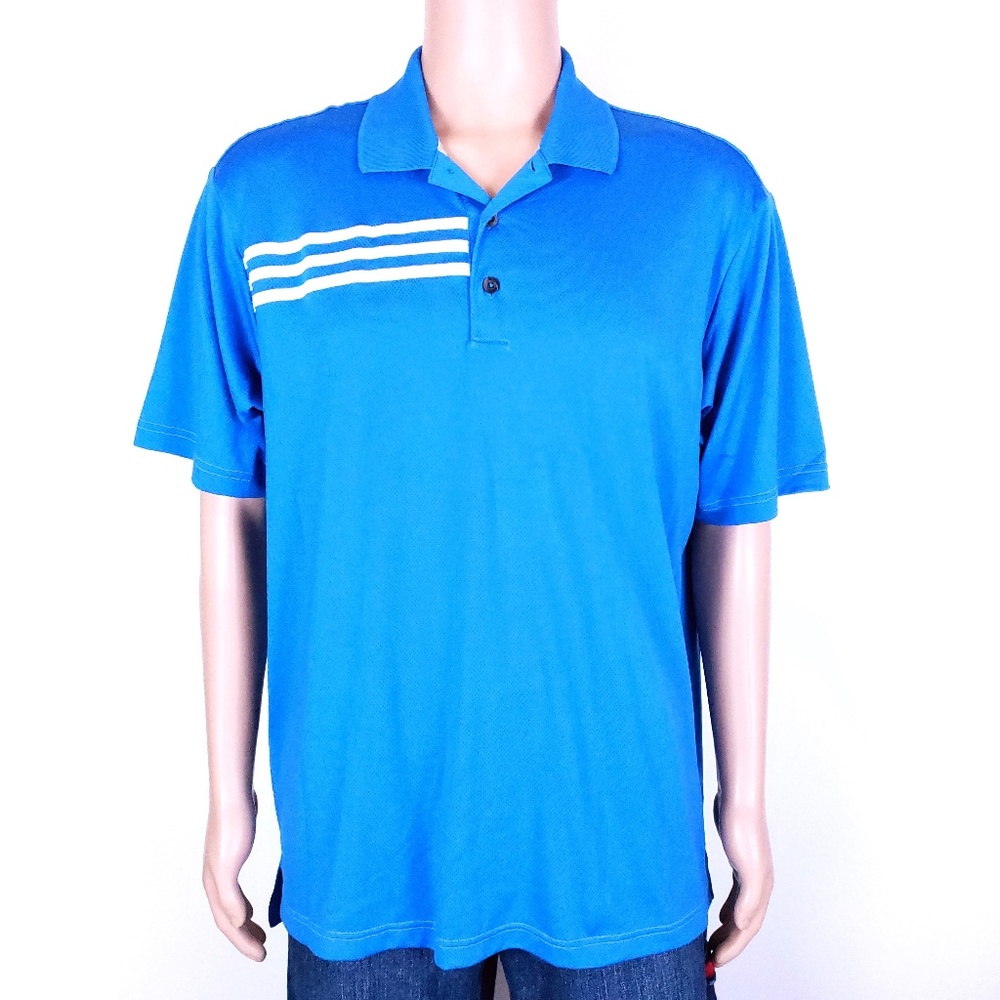 Adidas Clima Cool Men Polo 3 Striped Short Sleeves Blue White Size L